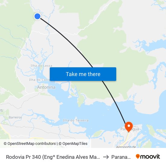Rodovia Pr 340 (Engº Enedina Alves Marques) to Paranaguá map