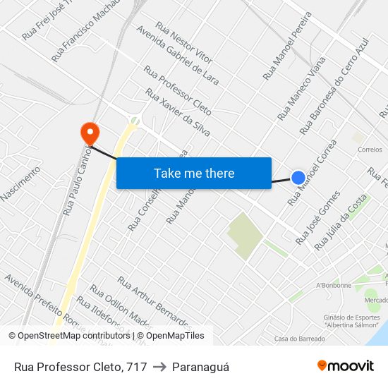 Rua Professor Cleto, 717 to Paranaguá map