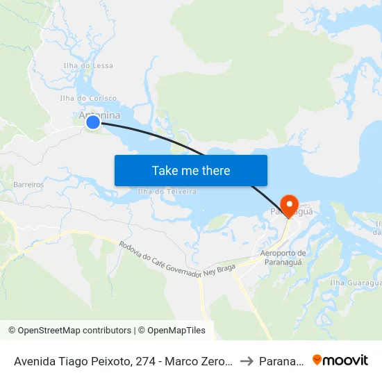 Avenida Tiago Peixoto, 274 - Marco Zero Graciosa to Paranaguá map