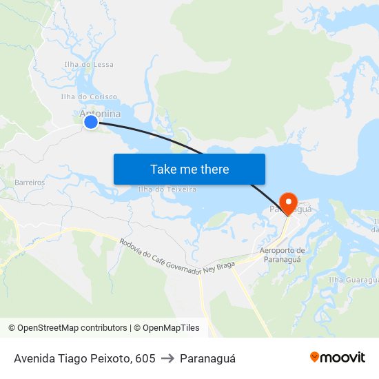 Avenida Tiago Peixoto, 605 to Paranaguá map