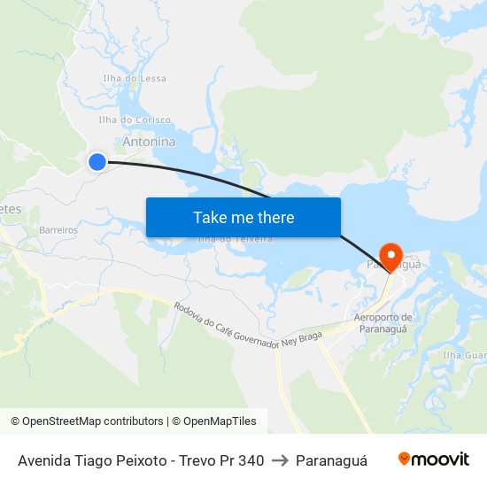 Avenida Tiago Peixoto - Trevo Pr 340 to Paranaguá map