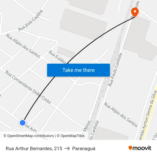 Rua Arthur Bernardes, 215 to Paranaguá map