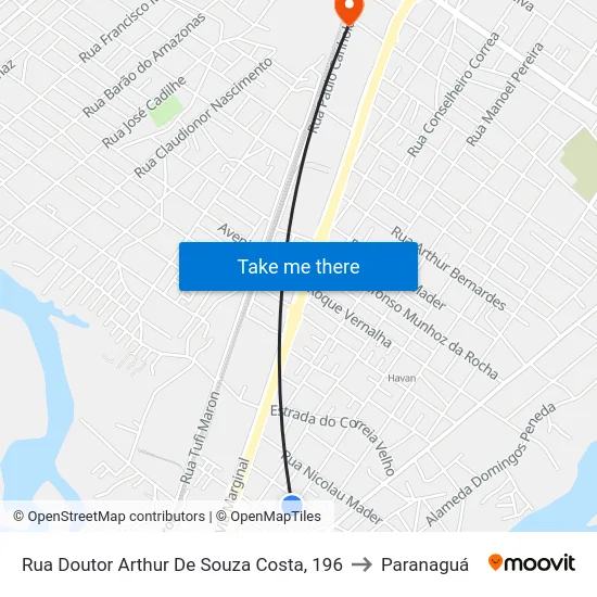 Rua Doutor Arthur De Souza Costa, 196 to Paranaguá map