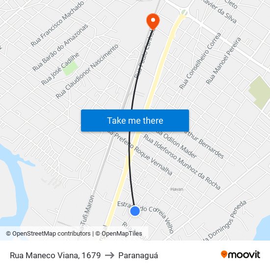 Rua Maneco Viana, 1679 to Paranaguá map