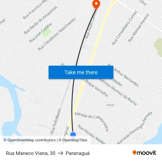 Rua Maneco Viana, 30 to Paranaguá map