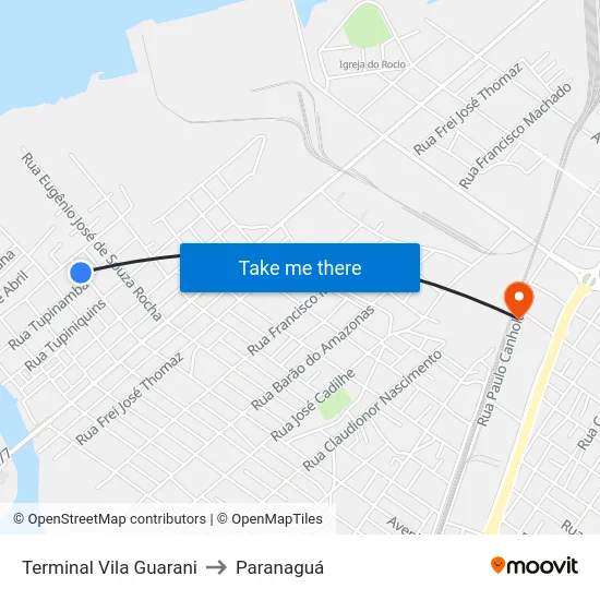 Terminal Vila Guarani to Paranaguá map