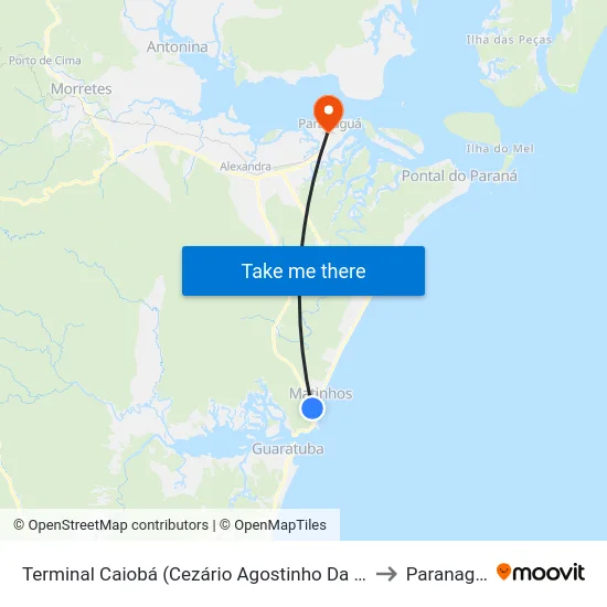 Terminal Caiobá (Cezário Agostinho Da Silva) to Paranaguá map