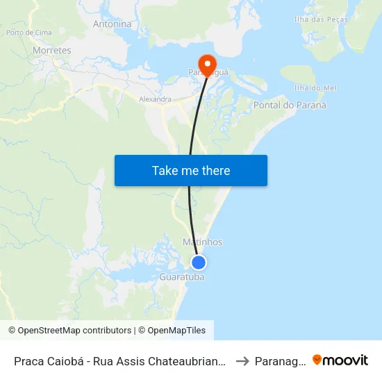 Praca Caiobá - Rua Assis Chateaubriand 120 to Paranaguá map