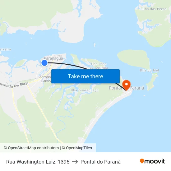 Rua Washington Luiz, 1395 to Pontal do Paraná map