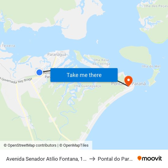 Avenida Senador Atílio Fontana, 1100 to Pontal do Paraná map