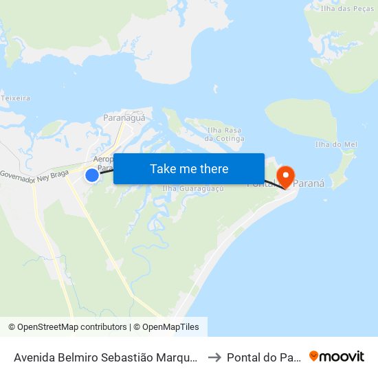 Avenida Belmiro Sebastião Marques, 1253 to Pontal do Paraná map