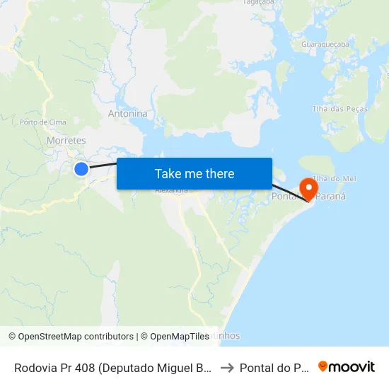 Rodovia Pr 408 (Deputado Miguel Bufara) Km 7 to Pontal do Paraná map