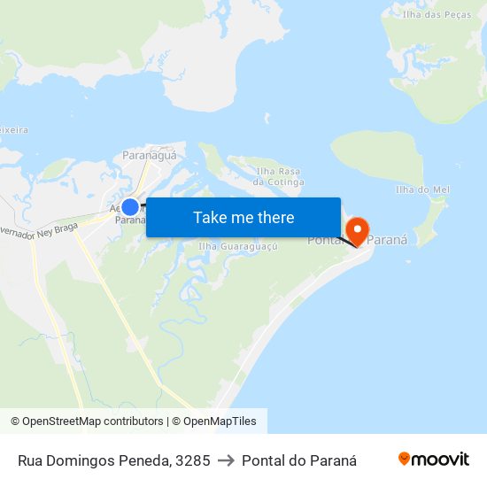 Rua Domingos Peneda, 3285 to Pontal do Paraná map