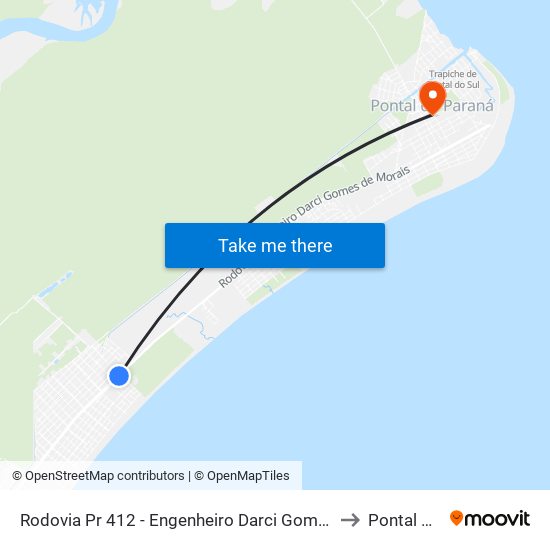 Rodovia Pr 412 - Engenheiro Darci Gomes De Morais, 11469 (33 - Guapê) to Pontal do Paraná map