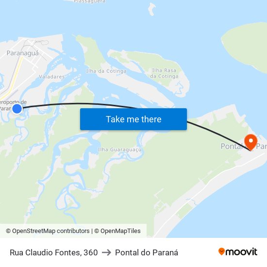 Rua Claudio Fontes, 360 to Pontal do Paraná map