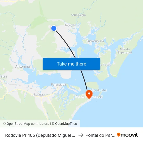 Rodovia Pr 405 (Deputado Miguel Bufara) to Pontal do Paraná map