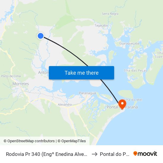 Rodovia Pr 340 (Engº Enedina Alves Marques) to Pontal do Paraná map