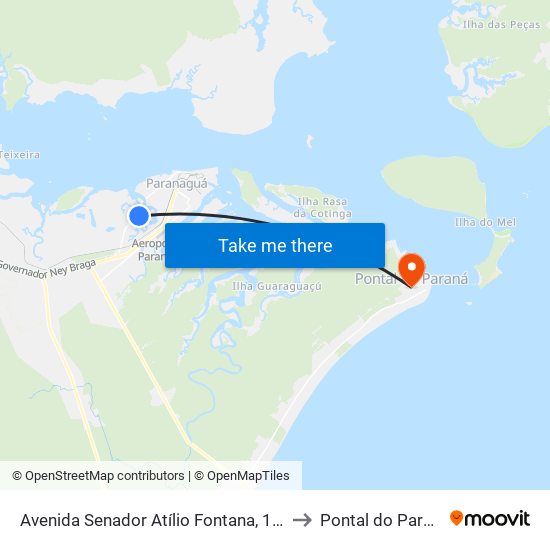 Avenida Senador Atílio Fontana, 1333 to Pontal do Paraná map