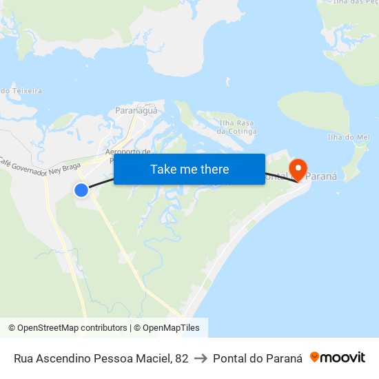 Rua Ascendino Pessoa Maciel, 82 to Pontal do Paraná map