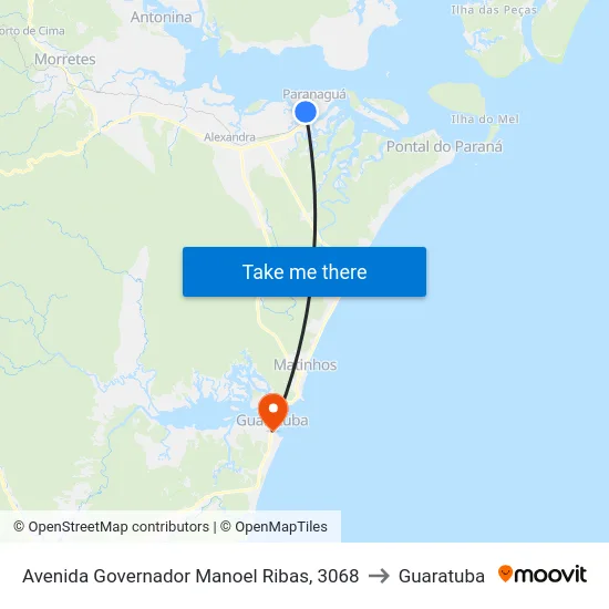 Avenida Governador Manoel Ribas, 3068 to Guaratuba map