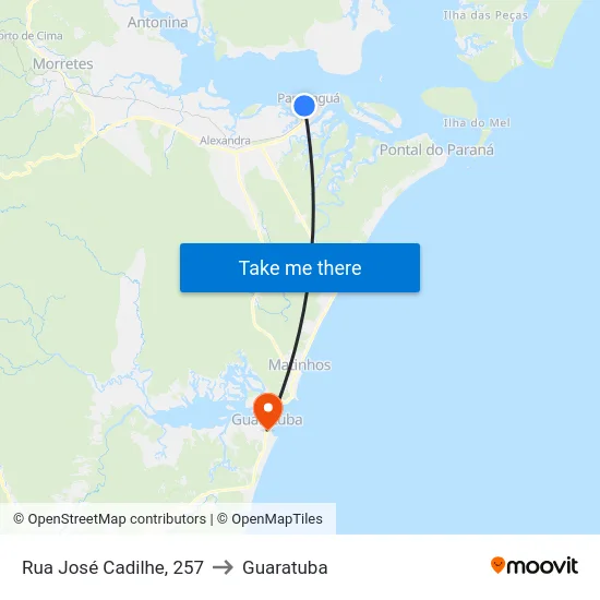 Rua José Cadilhe, 257 to Guaratuba map