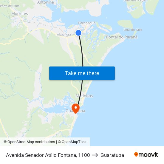 Avenida Senador Atílio Fontana, 1100 to Guaratuba map