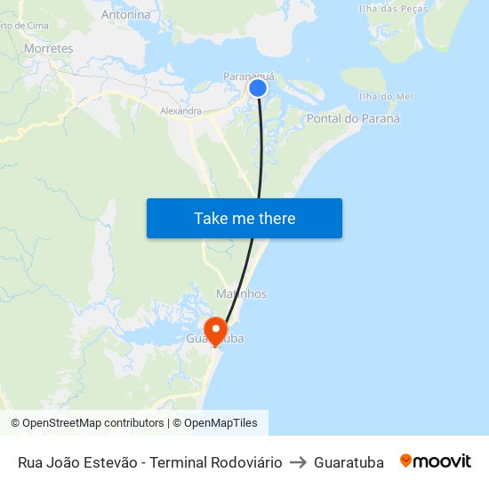 Rua João Estevão - Terminal Rodoviário to Guaratuba map