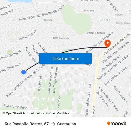 Rua Randolfo Bastos, 67 to Guaratuba map