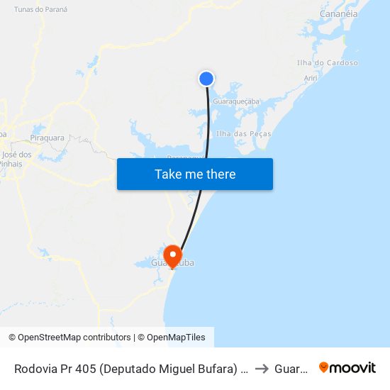 Rodovia Pr 405 (Deputado Miguel Bufara) - Fazenda Corcovado to Guaratuba map