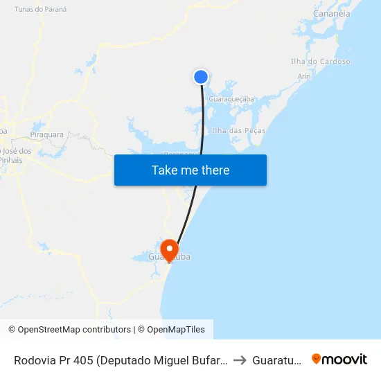 Rodovia Pr 405 (Deputado Miguel Bufara) to Guaratuba map