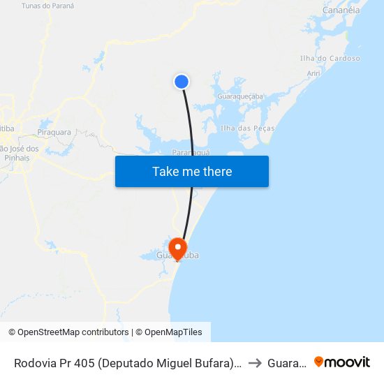 Rodovia Pr 405 (Deputado Miguel Bufara) - Fazenda Guyra to Guaratuba map