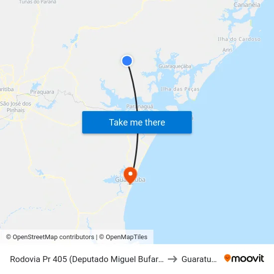 Rodovia Pr 405 (Deputado Miguel Bufara) to Guaratuba map