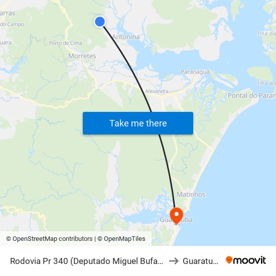 Rodovia Pr 340 (Deputado Miguel Bufara) to Guaratuba map