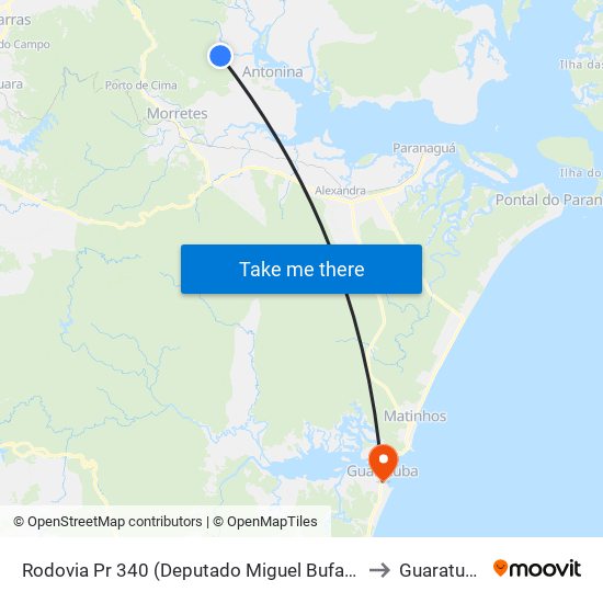 Rodovia Pr 340 (Deputado Miguel Bufara) to Guaratuba map