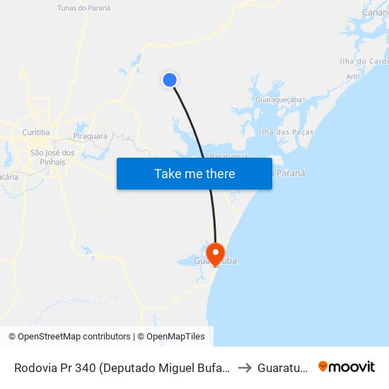 Rodovia Pr 340 (Deputado Miguel Bufara) to Guaratuba map