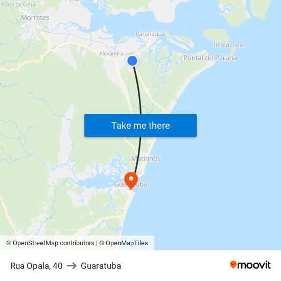 Rua Opala, 40 to Guaratuba map