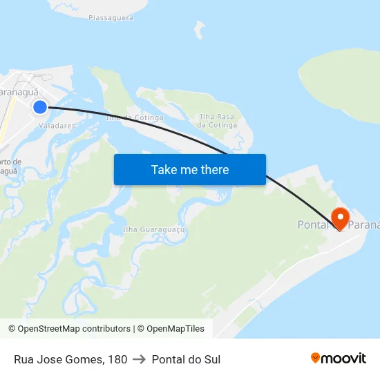 Rua Jose Gomes, 180 to Pontal do Sul map