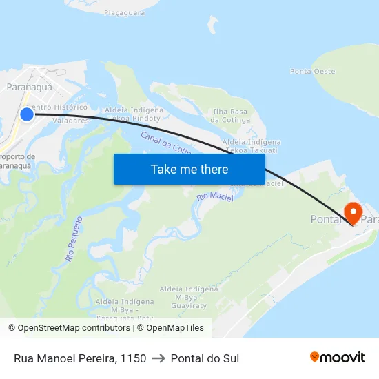 Rua Manoel Pereira, 1150 to Pontal do Sul map
