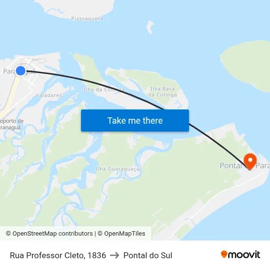 Rua Professor Cleto, 1836 to Pontal do Sul map