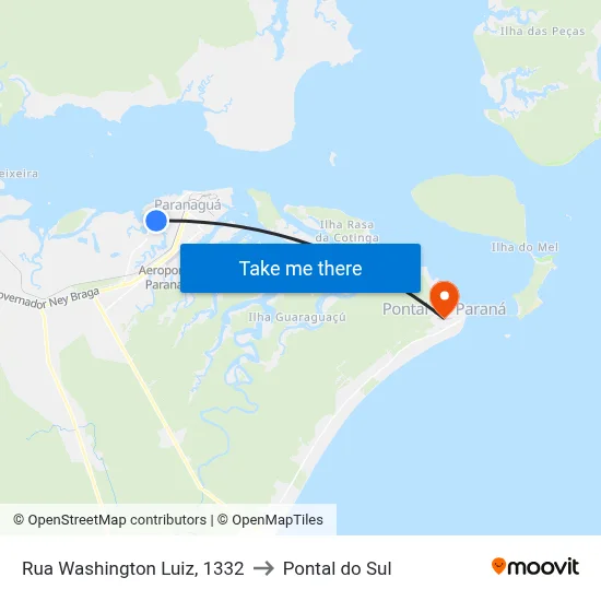 Rua Washington Luiz, 1332 to Pontal do Sul map