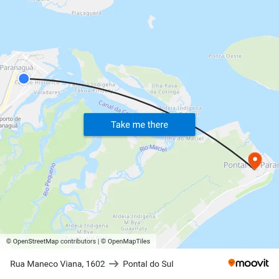 Rua Maneco Viana, 1602 to Pontal do Sul map