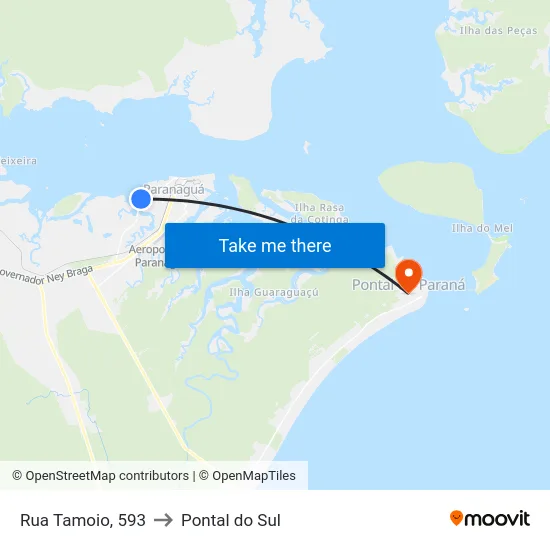 Rua Tamoio, 593 to Pontal do Sul map