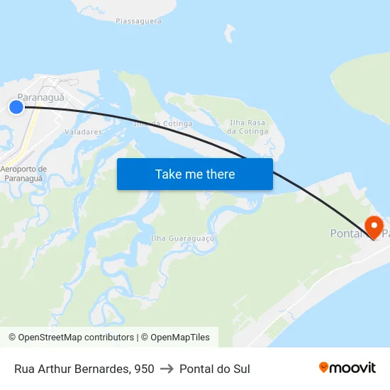 Rua Arthur Bernardes, 950 to Pontal do Sul map