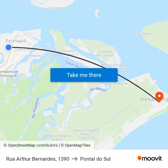Rua Arthur Bernardes, 1390 to Pontal do Sul map