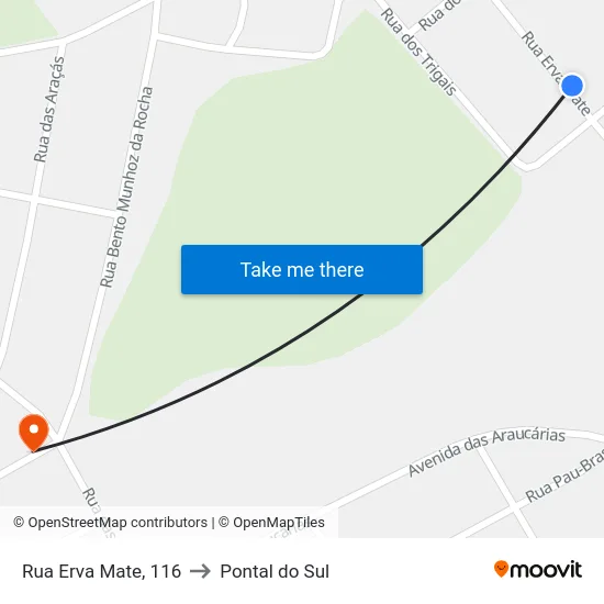 Rua Erva Mate, 116 to Pontal do Sul map
