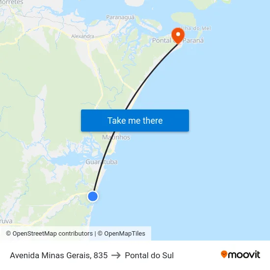 Avenida Minas Gerais, 835 to Pontal do Sul map