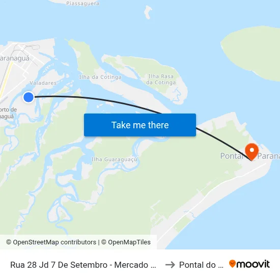 Rua 28 Jd 7 De Setembro - Mercado Nelson to Pontal do Sul map