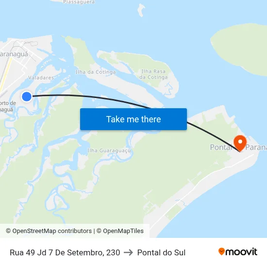 Rua 49 Jd 7 De Setembro, 230 to Pontal do Sul map