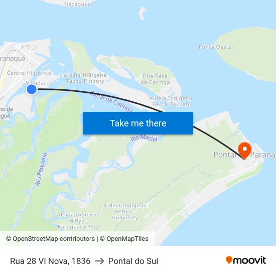 Rua 28 Vl Nova, 1836 to Pontal do Sul map