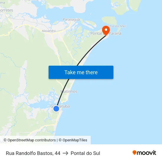 Rua Randolfo Bastos 875 to Pontal do Sul map